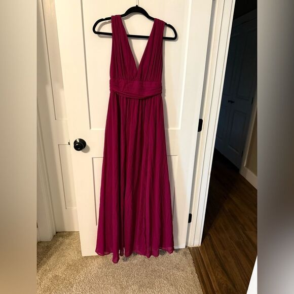 Lulu's Pink Ruched Long Dress - Picture 1 of 6